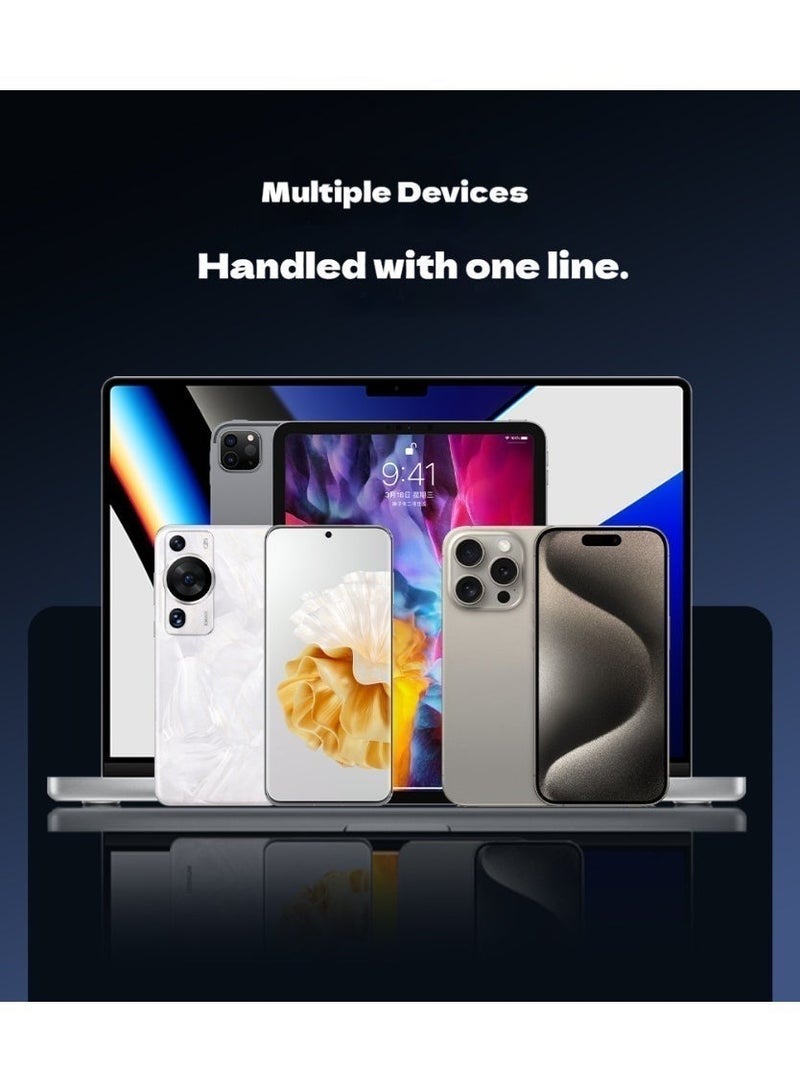 BASEMO 240W super-fast charging cable with built-in phone stand, compatible with iPhones, Android phones, tablets and laptops with USB-C interface, supports PD 20W to 70W fast charging, and is compatible with devices from mainstream brands such as Apple, Samsung, Huawei and Honor. Type-C to Type-C 1.5m black. - Image 2